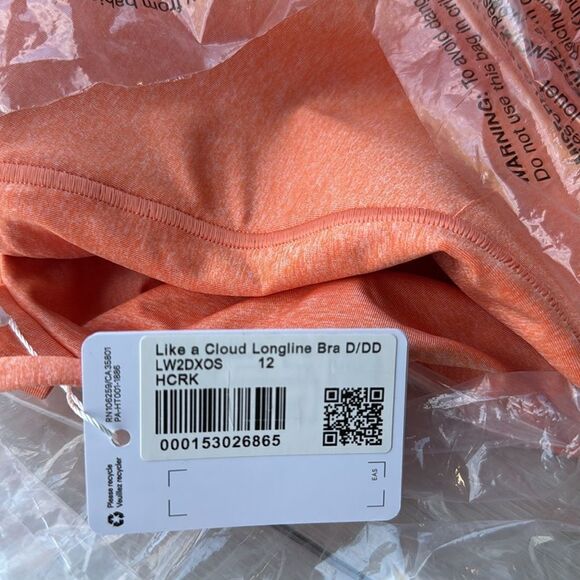 Lululemon Like a Cloud Ribbed Longline Bra Light Support 12 D/DD melon NWT in pk - Picture 5 of 5